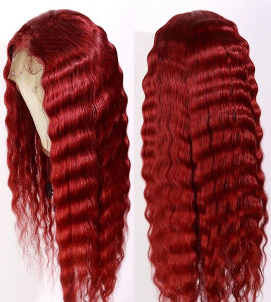 

pre plucked red color long deep wave 13x4 lace front human hair wigs with baby hair brazilian remy transparent lace1663213, Black