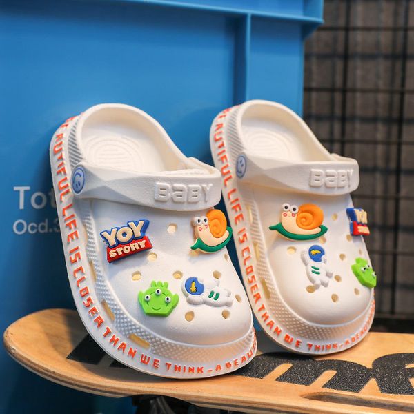 

sandals children's shoes summer children's hole shoes outside wear non-slip boys slippers girls baotou baby cartoon sandals summer, Black