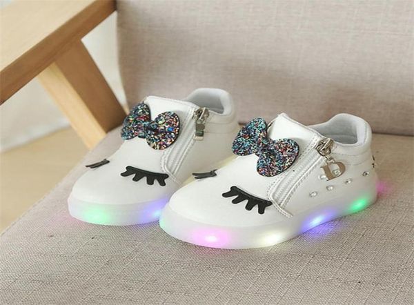 

size 2130 children glowing sneakers kid princess bow for girls led shoes cute baby sneakers with light shoes luminous 2011126015041, Black