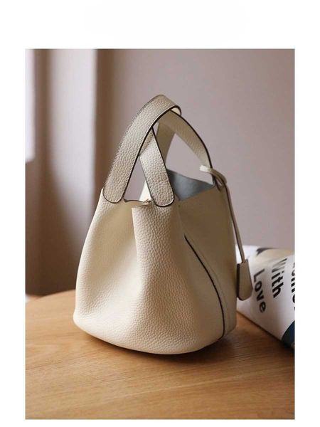 

luxury picotin lock bag cowhide vegetable basket women's genuine leather bucket handheld 2023 new litchi pattern one shoulder mom'
