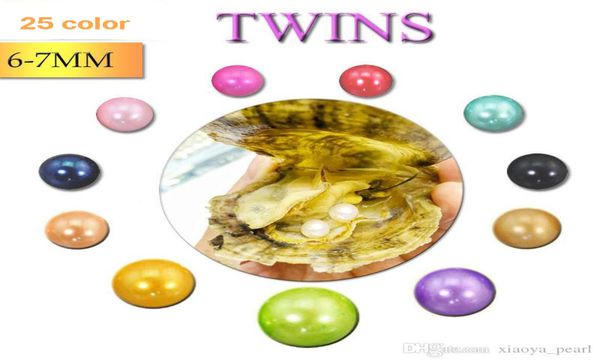 

whole 25 colors 67mm natural twin pearls in saltwater oysters akoya oysters with double pearls inside love wish pearl gifts a7053303, White