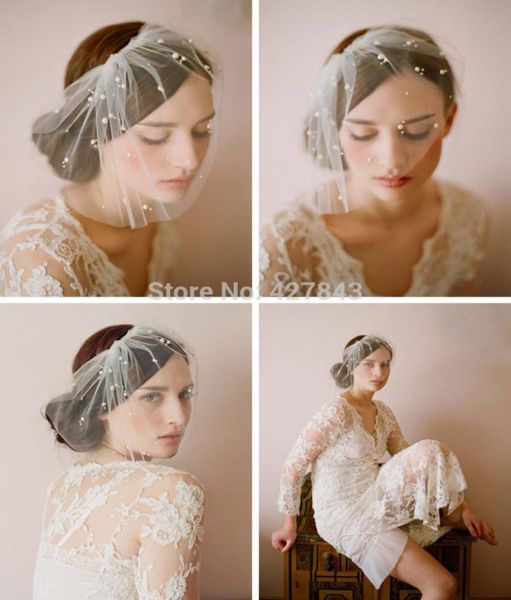 

vintage short blush veil bridal wedding short veils with pearl comb short blusher veil bride hair accessories 2021 headpieces5033630, Black