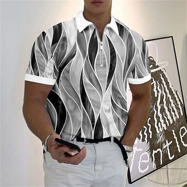 

men's polos men's zipper polo shirt men's 3d printing short sleeve shirt men's casual clothing large polo neck fashion t, White;black