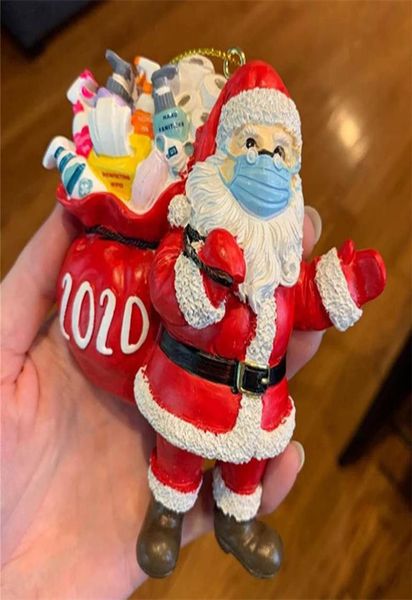 

christmas quarantine ornaments diy survivor family red santa claus with face masks christmas tree hanging pendant 2020 xmas decora4135975, Blue