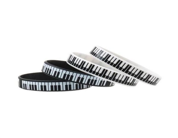 

50 pcs new style blackhite silicone bracelet rubber piano keyboard design cute lovely wristband8680021, Black