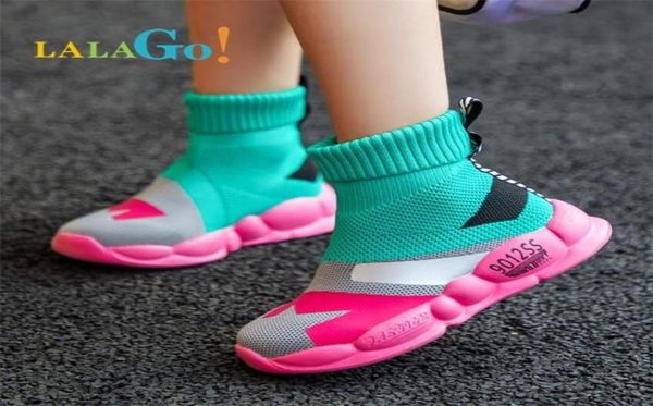 

spring kids sneakers for girls children casual shoes girl slipon breathable socks sport 2202243710630, Black;red