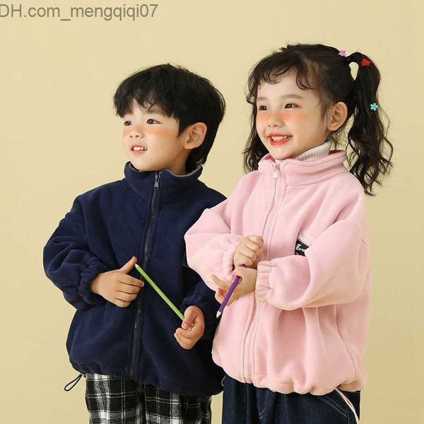 

coat autumn winter children's coat wool jacket warm hoodie korean children's hoodie thick sweater children's clothing zipper, Blue;gray