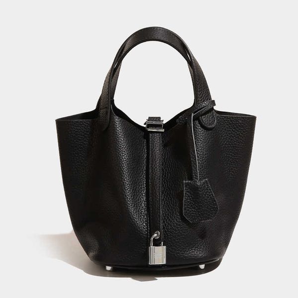 

luxury picotin lock bag new 2023 portable vegetable basket genuine leather women's soft cow skin litchi pattern pure color mother water