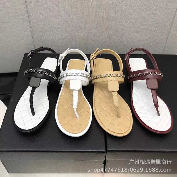 

womans slipper channel designer slides 2023 new sandals clamping foot herringbone chain casual style beach holiday sandals fashion trendy dr, Black