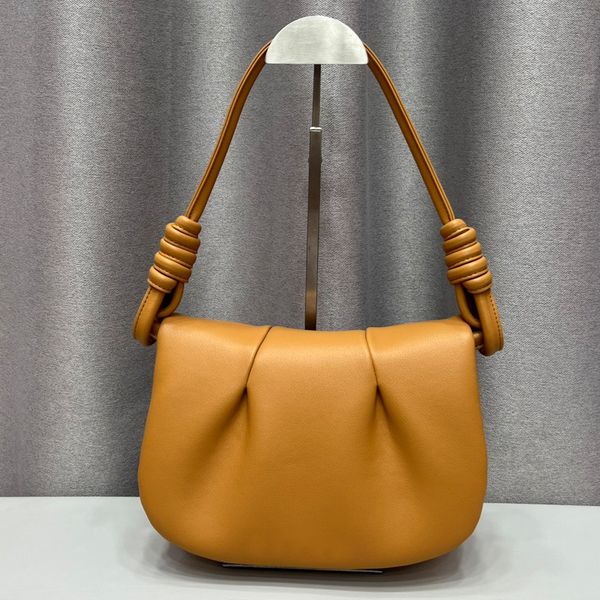 

pleated hobo shoulder bag designer handbag cowhide material quality crossbody bags solid color flap clutch purse knot handle strap cross bod