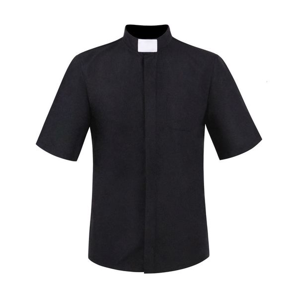 

men's casual shirts priest collar shirt men clergy standup catholic church minister preacher summer short sleeve roman blouse s5xl 230, White;black