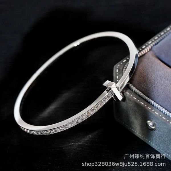 

high version tiffay double bracelet women's new narrow ediayon full diamond t1 letter handpiece high smooth half light luxury celebrity, Black