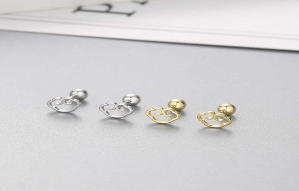 

yingbaida chinese style safety lock women039s 925 silver mini xiangyun screw earrings9569610, Golden;silver