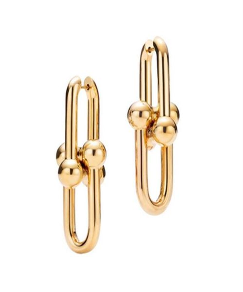 

stainless steel stud earring no stone hardwear brand design chain link earrings for women wedding party jewelry318r7271310, Golden;silver