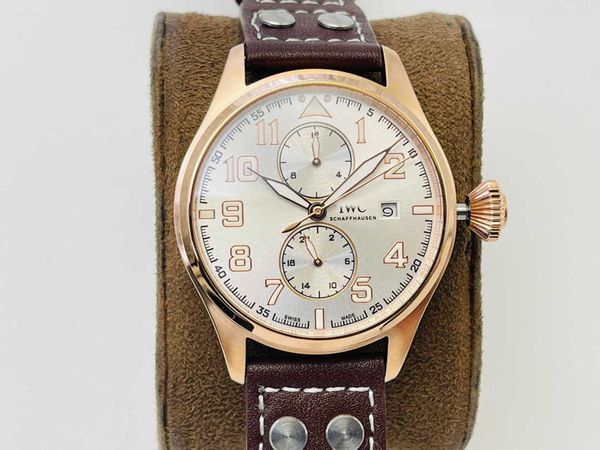 

luxury elegant pilot watch ghr6 mechanical automatic wristwatch black dial date uhr leather strap with box montre luxe, Slivery;golden