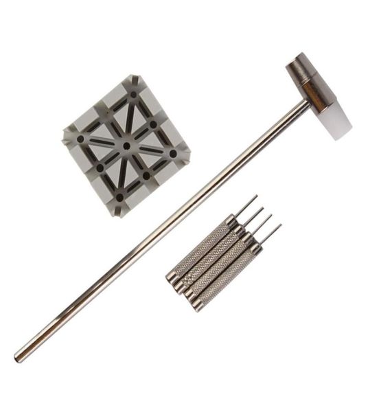 

6pcs watch band strap removal link pins holder punch hammer repair tool set7604725