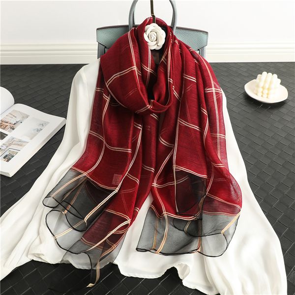 

sarongs luxury plaid silk wool scarf shawl wrap women thin hijab female foulard soft pashmina long spring summer beach stoles 230718, Blue;gray