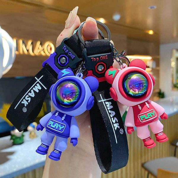 

key rings creative epoxy cool lightning bear keychain female car doll key chain wrist rope keyring bag charm pendant accessories gift l23071, Slivery;golden