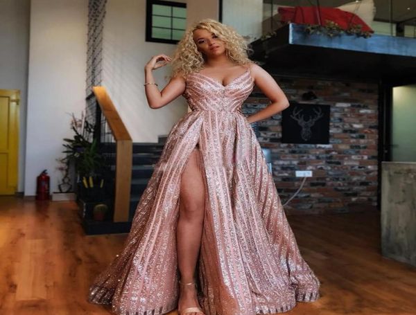 

sparkly sequined high side split evening dresses a line dress for bride spaghetti v neck pageant formal prom gowns6812186, Black;red