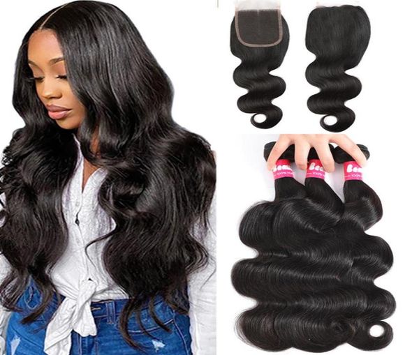 

28 30inch mink brazilian hairs bundles with 3pcs body wave straight hair 4x4 lace closure unprocessed remy human hair weave4161777, Black