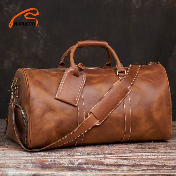 

duffel bags vintage men's travel bag genuine leather hand luggage boston bag duffle large capacity shoulder for 16 inch lapnupugoo 2307