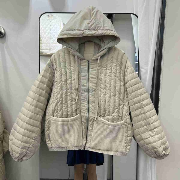 

women's down parkas fashion korean short lightweight down jacket women's 2022 new lightweight knitted pocket stitched hooded jacke, Black