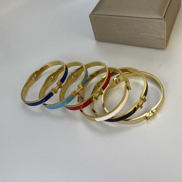 

luxury hrems bangle online store new family simple and fashionable titanium steel bracelet personalized enamel light women's with gift, Black