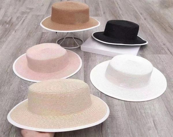 

summer straw hats sun beach ladies fashion flat brom bowknot panama lady casual sun hat for women with letter2121648, Black;white