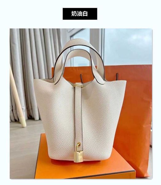 

original luxury picotin lock bag new 2023 vegetable basket bucket bag layer tc large leather pure handmade beeswax sewing lock buckle women&