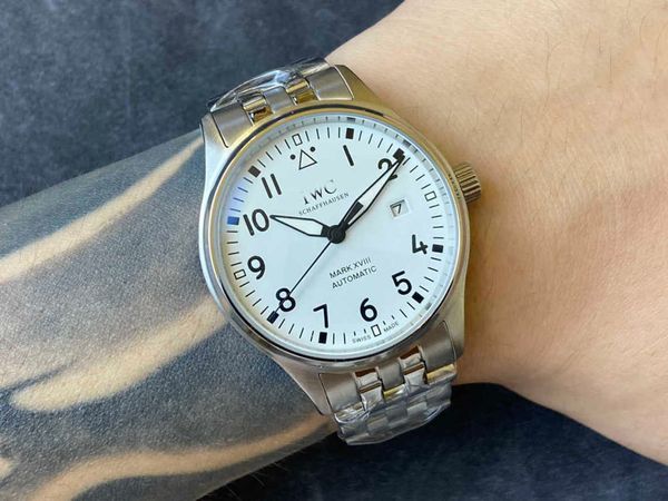 

luxury iwc pilot watch uwku mechanical automatic wristwatch black dial date uhr leather strap with box montre luxe, Slivery;golden