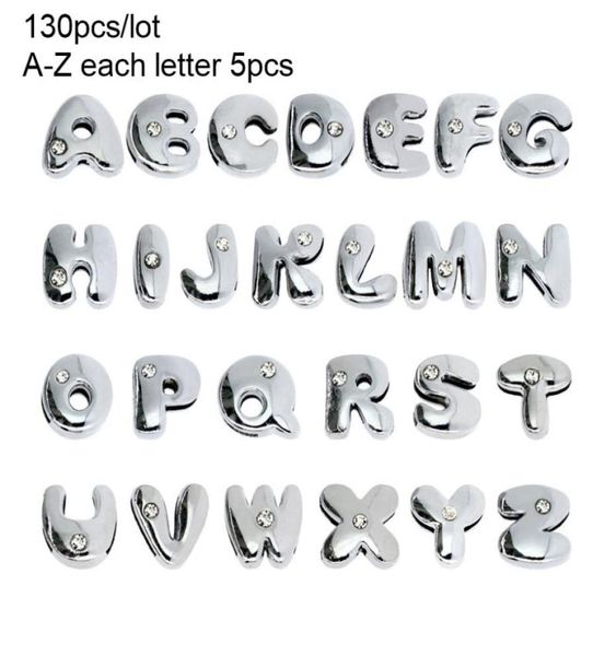 

more options diy accessory bead caps 130pcs 8mm english alphabet slide letters charms rhinestone fit pet collar wristband keychain4161651, Silver