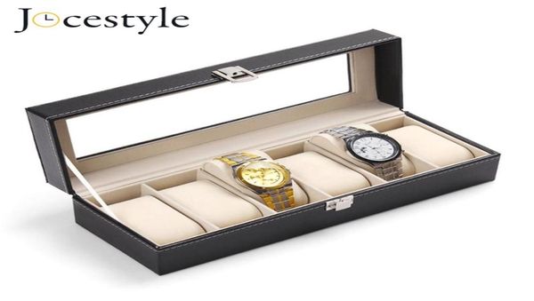 

6 slots watch case box jewelry storage box with cover case jewelry watches display holder organizer cx2008075474711, Black;blue