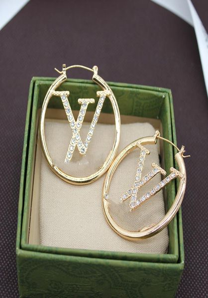 

fashion women 18k gold plated designer ear stud earrings brand designers geometry letters crystal hoop earring wedding jewerlry fo7797194, Golden;silver