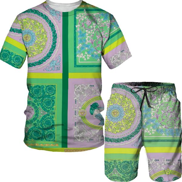 

men's tracksuits floral letter printed casual t shirt tracksuit set male jogger fancy style outfit 230719, Gray