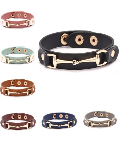 

brand pu leather charm bracelets for women gifts simple adjustable horseshoe buckle bangles pulseira girls female fashion design h3521824, Golden;silver