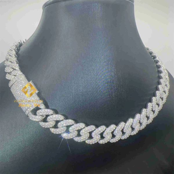 

12mm width wholesale price iced out man jewelry gra certificates pass diamond tester vvs1 moissanite cuban chain necklace, Silver