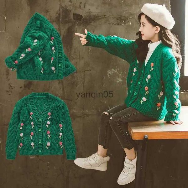 

pullover 2022 spring autumn girls fashion flower sweaters baby kids children knitting cardigan three colors hkd230719, Blue
