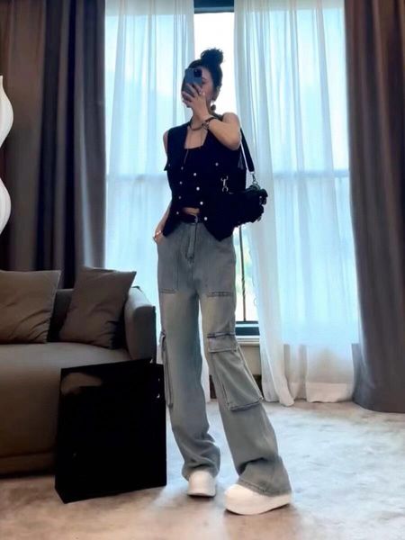 

2023 women's washed jeans selling designer brand women's wear pants fashion women's casual pants street dress blue denim pant