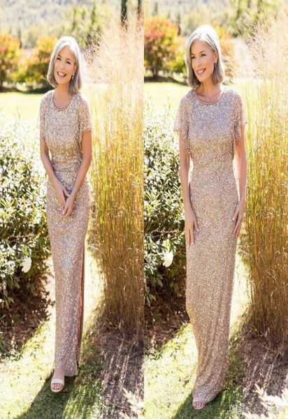 

elegant champagne mother of the bride dresses short sleeves lace sequined side split formal evening dresses wedding guest dresses5172570, Black;red