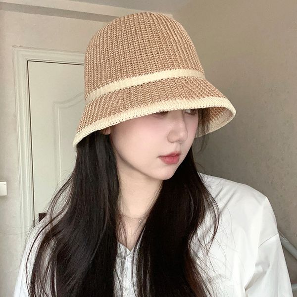 

fashion designer jewelry pastoral straw bucket hat hollow bucket hat versatile sunshade baseball cap wholesale mzy34, Blue;gray