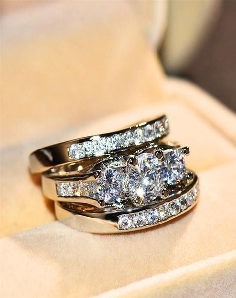 

wedding rings luxury female big stone ring set fashion silver color bridal engagement promise crystal zircon for women7944418, Slivery;golden