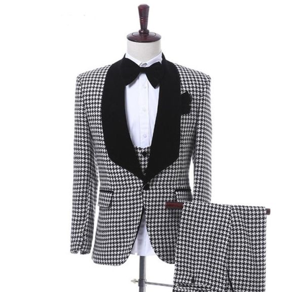 

black plaid cloth men suits for wedding prom tuxedos 3 piece jacket pants vest classic fit one button wedding groom tuxedos custom1081876, Black;gray