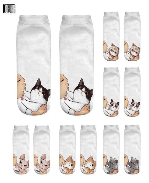

socks hosiery style animal kitten women harajuku kawaii cat kiss short casual comfortable spring summer cotton low ankle socksso8726632, Black;white