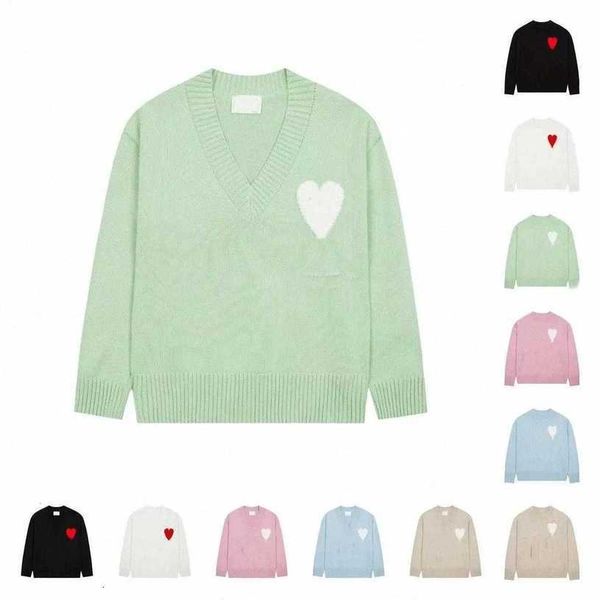 

autumn winter pullover sweater love amies embroidered jacquard paris fashion loose casual knitwear amis for men and women r31z, White;black