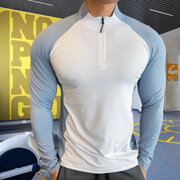 

lulu t shirt mens fitness trainer training tshirts gym workout compression sweatshirt for running football jersey high collar man sportswea