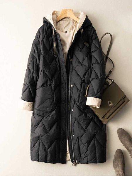 

women's down parkas sedutmo long winter duck down jacket women quilted warm oversize thick hooded coat fashion casual patchwork for aut, Black