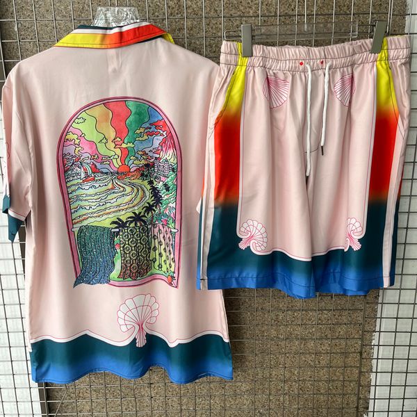 

mens casual shirts summer casablanca shirt highquality printed short sleeve cardigan loose mens holiday aloha 230718, White;black