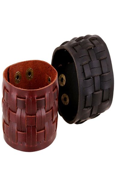 

women mens jewelry blackbrown real genuine leather cowhide woven 48cm 189quot wide adjustable punk bracelets bangles2317392, White