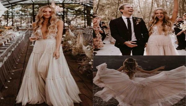 

boho wedding dresses 2019 a line backless lace country garden beach church formal bride bridal gowns custom made plus size1584098, White