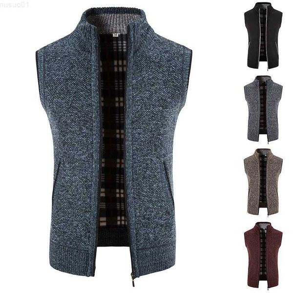 

men's sweaters autumn and winter men's plush and thickened vest standing collar sweater middle-aged and elderly father's wool, White;black